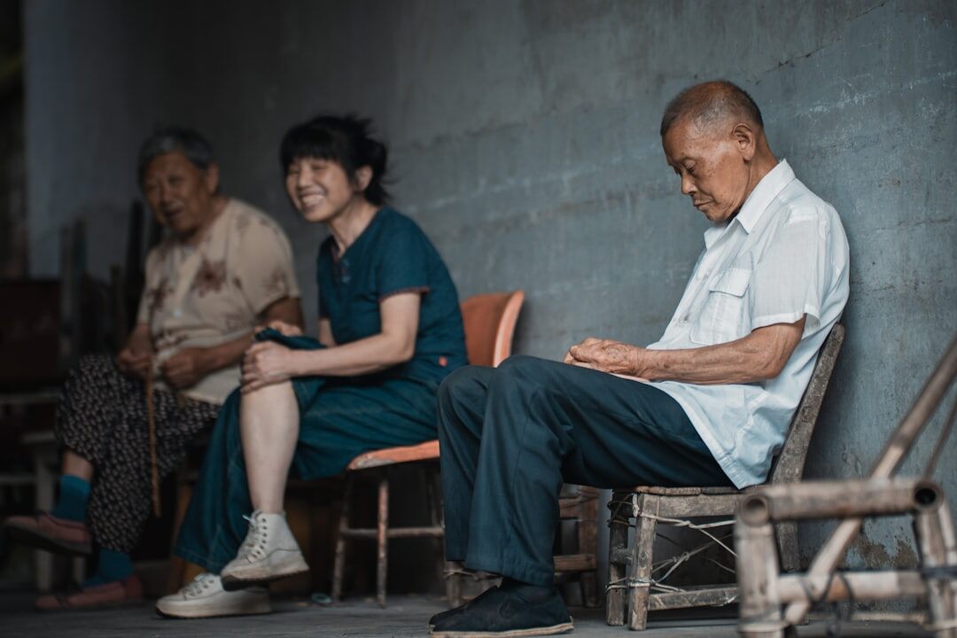 group of elderly people chatting
